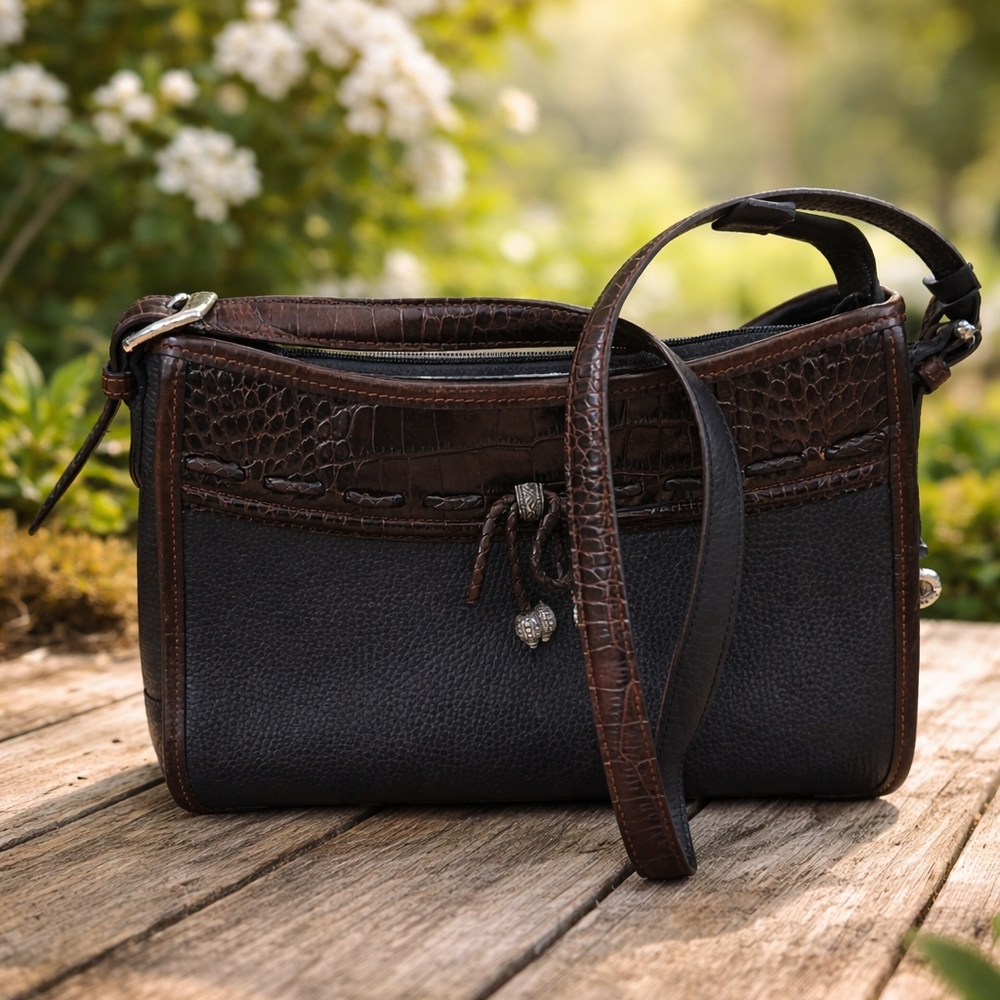Brighton Black and Brown Textured Crossbody Shoulder Bag